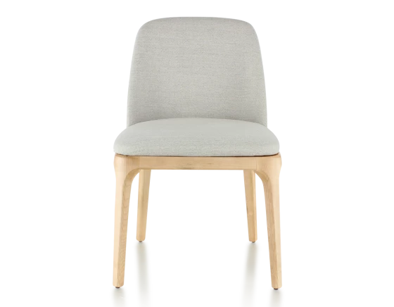 Chaise design bois teinte naturelle et tissu beige naturel