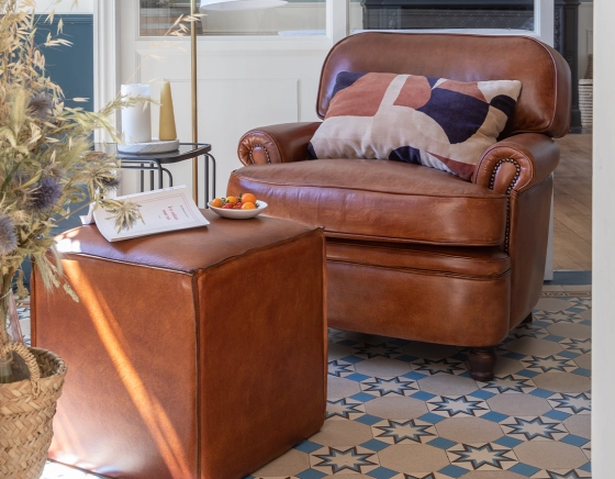 Fauteuil club cuir marron clair