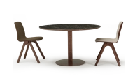 Round walnut and ceramic dining table for 4 to 6 people with a natural wood finish and a black m2 marble-effect ceramic top. 110x110 Round walnut and ceramic dining table for 4 to 6 people with a natural wood finish and a black m2 marble-effect ceramic top. 110x110