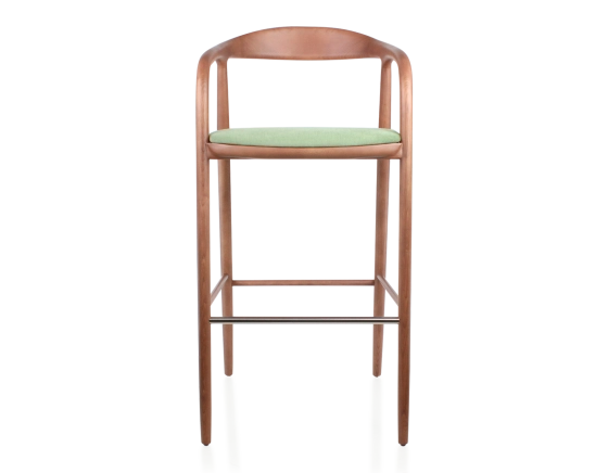 Tabouret de bar h80 cm teinte noyer assise tissu vert bois teinte noyer et tissu vert