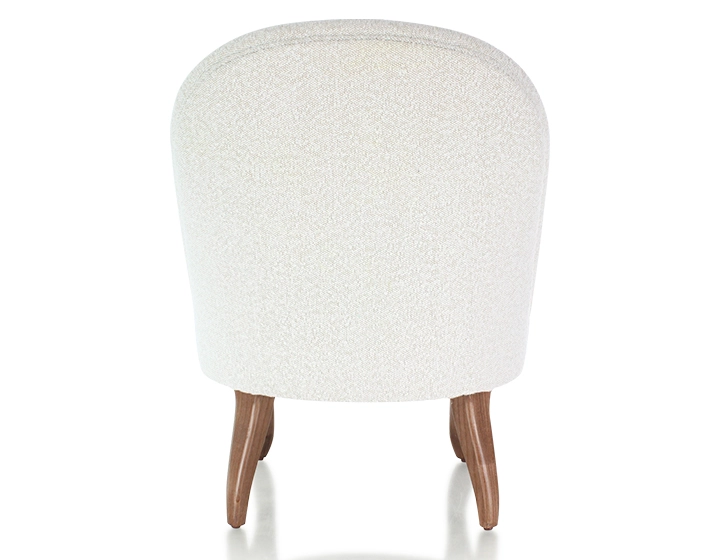 Fauteuil crapaud sans accoudoirs pieds bois teinte noyer et tissu bouclé blanc Fauteuil crapaud sans accoudoirs pieds bois teinte noyer et tissu bouclé blanc