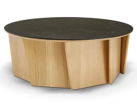 Table basse ronde en chêne et céramique avec bois teinte naturelle plateau céramique effet ardoise 80 cm