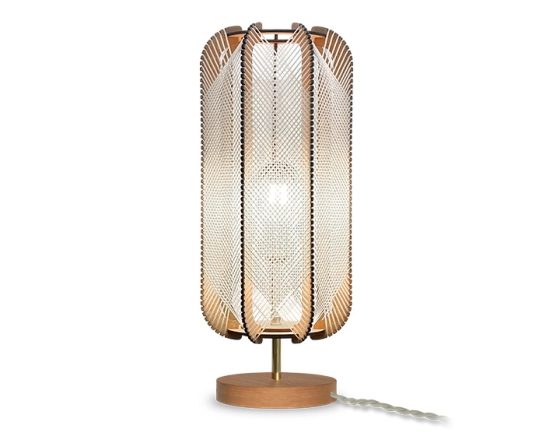 Lampe sur pied en bois et fil de coton tressage croisé