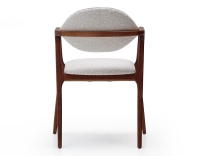 Designer armchair cherry wood stain and white bouclé fabric Designer armchair cherry wood stain and white bouclé fabric