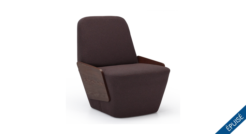 Designer armchair without armrests dark oak with a dark brown seat.