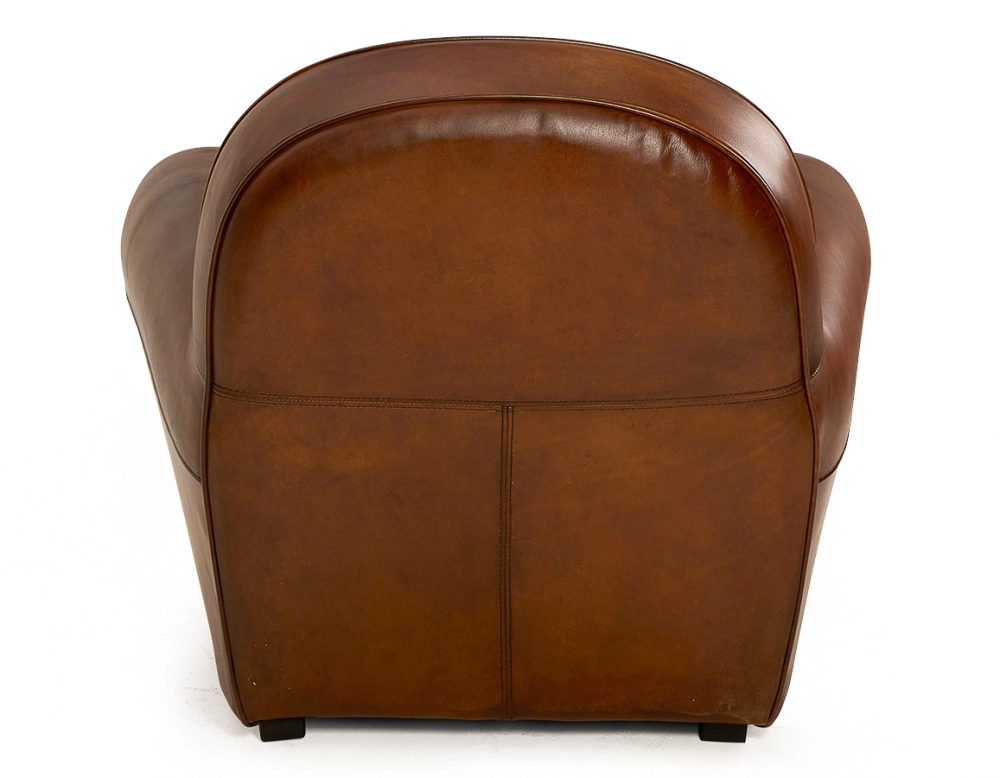 Leather club armchair vintage brown piped armrests Leather club armchair vintage brown piped armrests