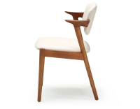 Chaise scandinave bois teinte merisier assise tissu blanc cassé Chaise scandinave bois teinte merisier assise tissu blanc cassé