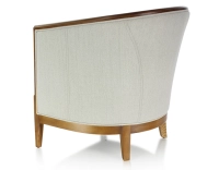 Antique armchair with moulded armrests wood stained antique and natural beige fabric Antique armchair with moulded armrests wood stained antique and natural beige fabric