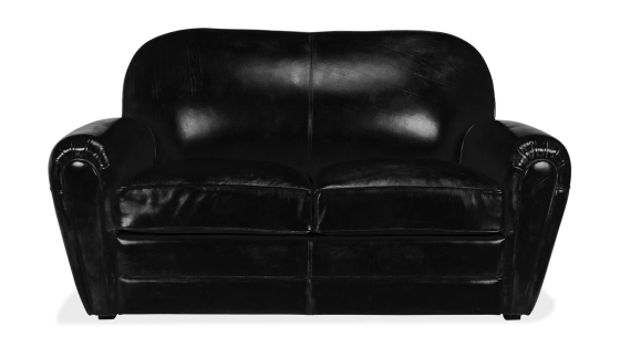 2 seater leather club sofa black piped armrests