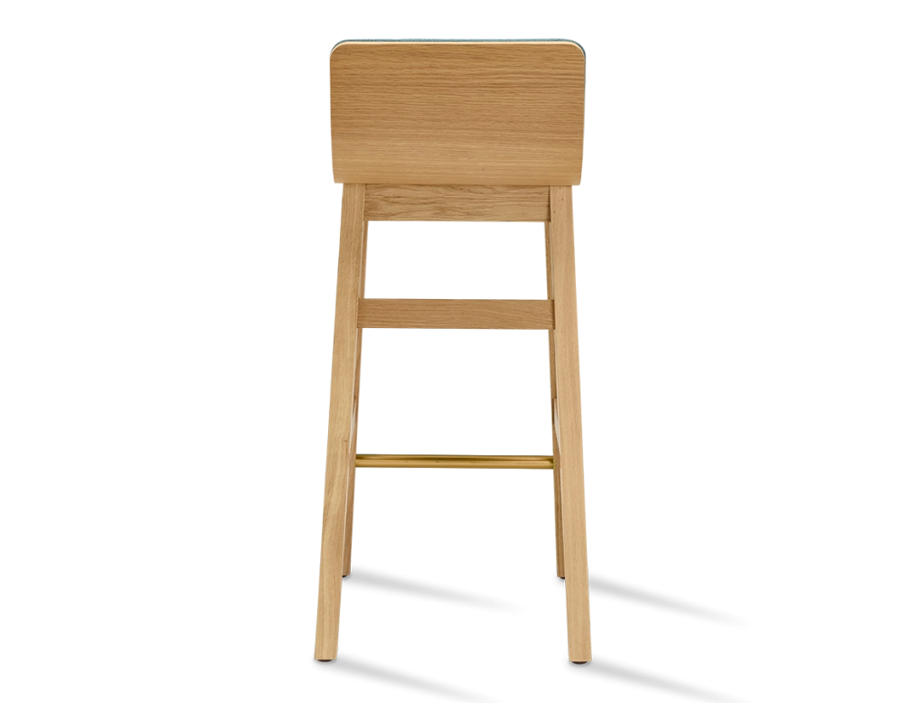 Tabouret de bar en chêne H60 cm bois teinte naturelle assise tissu bleu océan Tabouret de bar en chêne H60 cm bois teinte naturelle assise tissu bleu océan