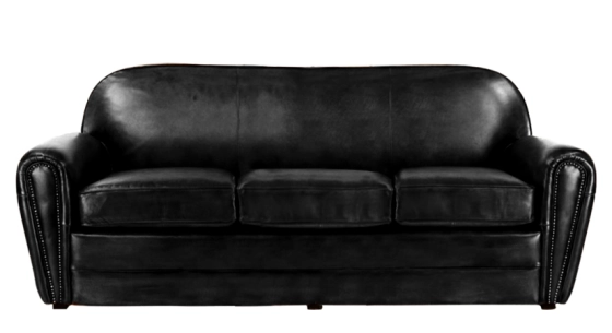 Canapé club cuir 3 places noir accoudoirs cloutés