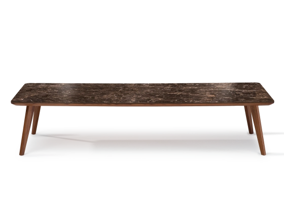 Table basse rectangulaire F7 en noyer et céramique bois teinte naturelle et céramique effet marbre brun 100x60x30 cm