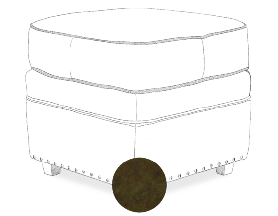 Pouf cuir vert olive bord clouté