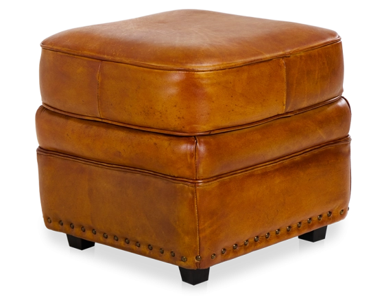 Pouf cuir cognac bord clouté