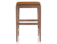 Tabouret de bar design H60 cm bois teinte noyer assise cuir caramel Tabouret de bar design H60 cm bois teinte noyer assise cuir caramel