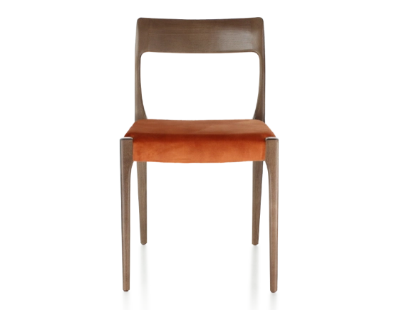 Scandinavian chair wood stained dark brown seat terracotta velvet fabric