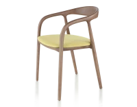 Chaise scandinave bois teinte noyer et tissu jaune pâle