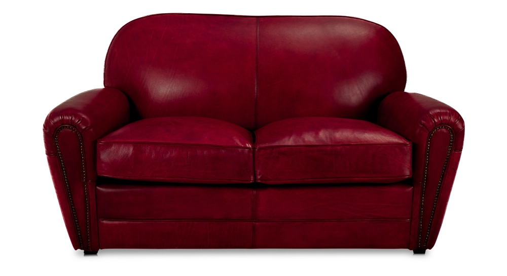 Canapé club cuir 2 places rouge carmin accoudoirs cloutés Canapé club cuir 2 places rouge carmin accoudoirs cloutés
