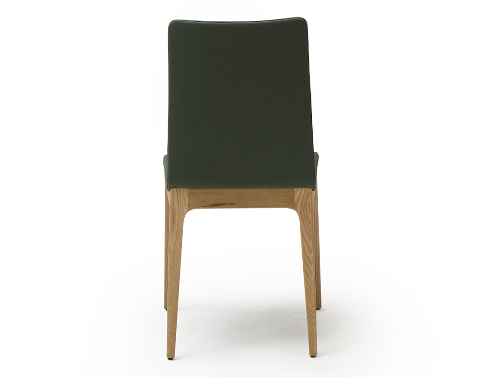 Chaise design bois teinte naturelle assise tissu vert forêt Chaise design bois teinte naturelle assise tissu vert forêt
