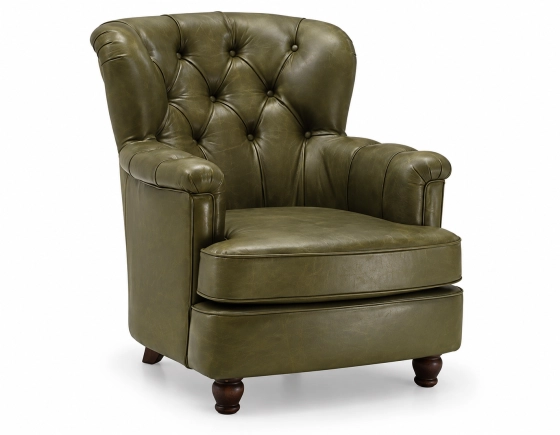 Fauteuil Chesterfield cuir vert olive moyen dossier