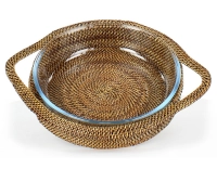 Plat pyrex rond avec support en fleur de rotin