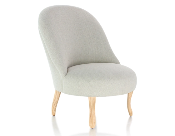 Fauteuil crapaud sans accoudoirs pieds bois teinte naturelle et tissu beige naturel
