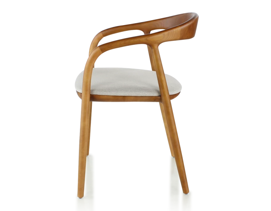 Chaise scandinave bois teinte merisier et tissu beige naturel