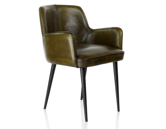 Vintage armchair with leather armrests olive green
