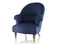 Fauteuil crapaud avec accoudoirs pieds bois teinte noyer et tissu bleu marine moyen dossier Fauteuil crapaud avec accoudoirs pieds bois teinte noyer et tissu bleu marine moyen dossier