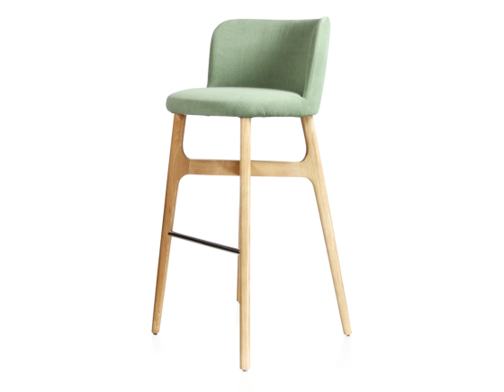 Tabouret de bar h80 cm bois teinte naturelle assise tissu vert
