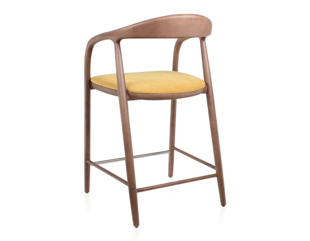 Bar stool H60 cm walnut-stained wood and yellow fabric Bar stool H60 cm walnut-stained wood and yellow fabric