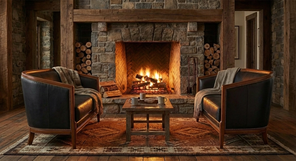 Canapé ancien 2 places accoudoirs moulurés bois teinte ancienne et cuir noir