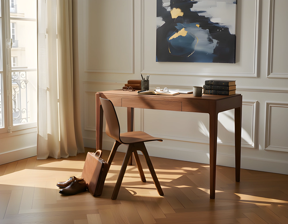 Bureau design en chêne teinte marron foncé L100 cm Bureau design en chêne teinte marron foncé L100 cm