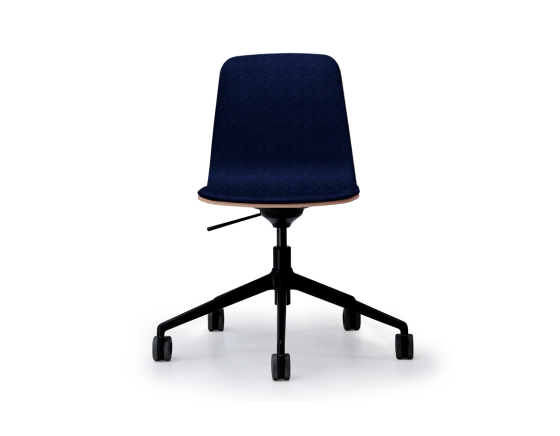 Chaise de bureau design pied métal noir à roulette assise tissu bleu profond
