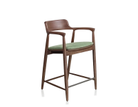 Tabouret de bar h60 cm bois teinte noyer assise tissu vert Tabouret de bar h60 cm bois teinte noyer assise tissu vert