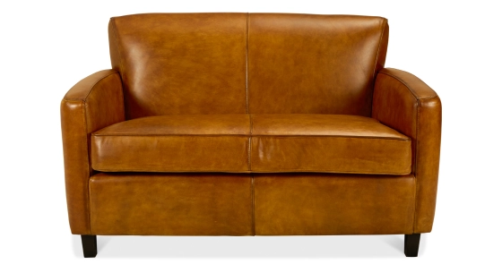 2 seater leather club sofa cognac