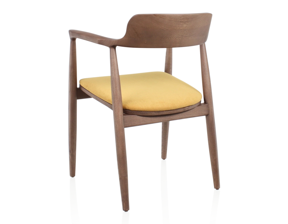 Chaise scandinave bois teinte noyer et tissu jaune Chaise scandinave bois teinte noyer et tissu jaune