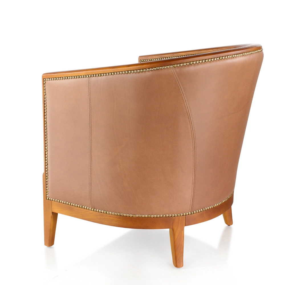 Fauteuil ancien teinte merisier et cuir noisette Fauteuil ancien teinte merisier et cuir noisette