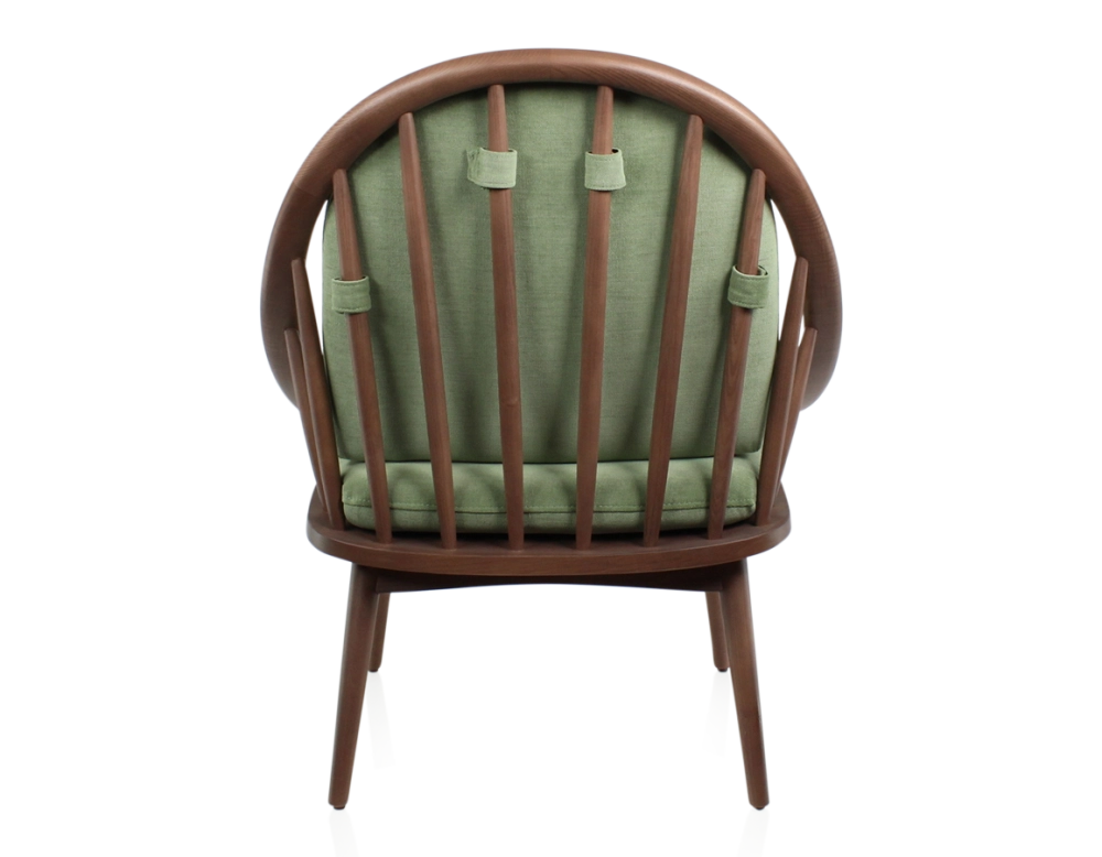 Fauteuil scandinave bois teinte noyer et tissu vert Fauteuil scandinave bois teinte noyer et tissu vert