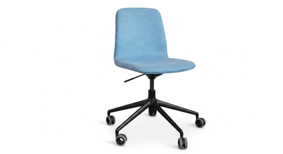 Office chair with 5 branches assise tissu en laine bouillie bleue