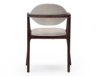 Designer armchair dark brown stained wood and sand velvet fabric. Designer armchair dark brown stained wood and sand velvet fabric.