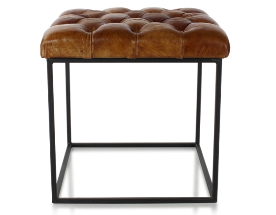 Chesterfield leather pouffe light brown