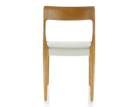 Chaise scandinave bois teinte merisier assise tissu beige naturel Chaise scandinave bois teinte merisier assise tissu beige naturel