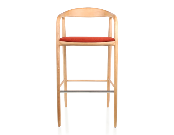 Tabouret de bar h80 cm teinte naturelle assise tissu orange brûlé bois teinte naturelle et tissu orange brulé