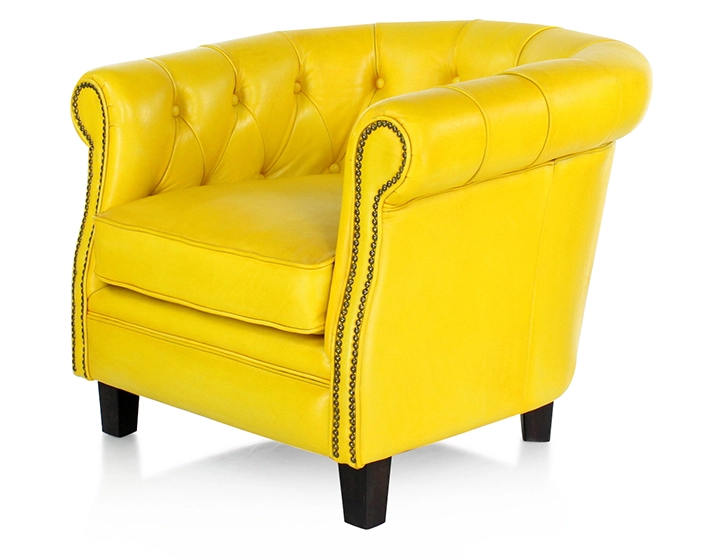 Chesterfield leather armchair yellow studded armrests Chesterfield leather armchair yellow studded armrests