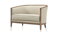 Canapé ancien 2 places bois teinte noyer et tissu beige naturel Canapé ancien 2 places bois teinte noyer et tissu beige naturel