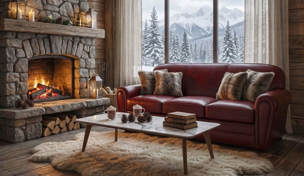 Canapé club cuir 3 places rouge carmin accoudoirs passepoil