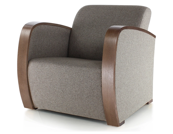 Fauteuil design bois teinte marron foncé et tissu brun Fauteuil design bois teinte marron foncé et tissu brun