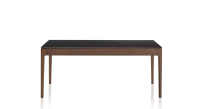 Table extensible 8 à 12 personnes en chêne et céramique allonges céramique avec bois teinte marron foncé et plateau et allonges céramique noire unie 160x100 cm