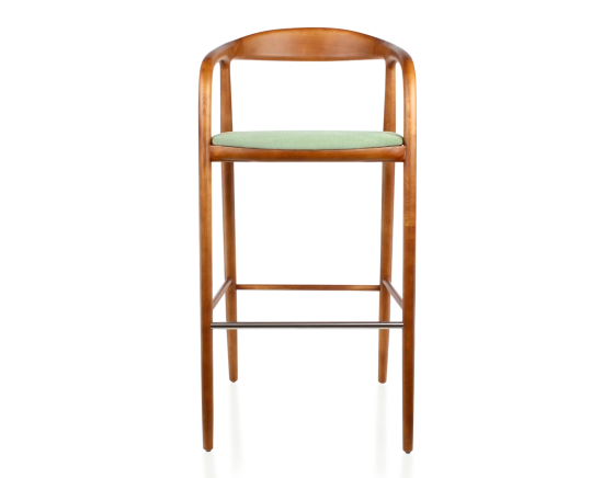 Bar stool h80 cm cherry tint green fabric seat cherry wood stain and green fabric
